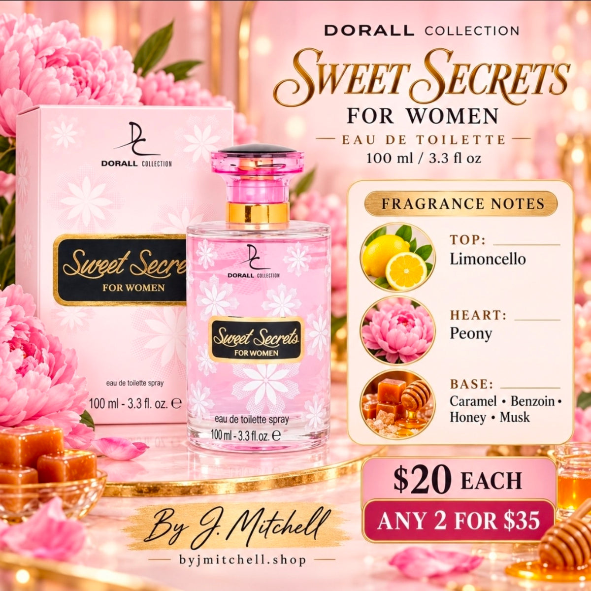 Dorall Collection Sweet Secrets Eau de Toilette with fragrance notes, $20 each or any 2 for $35