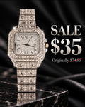Silver Crystal Square Watch