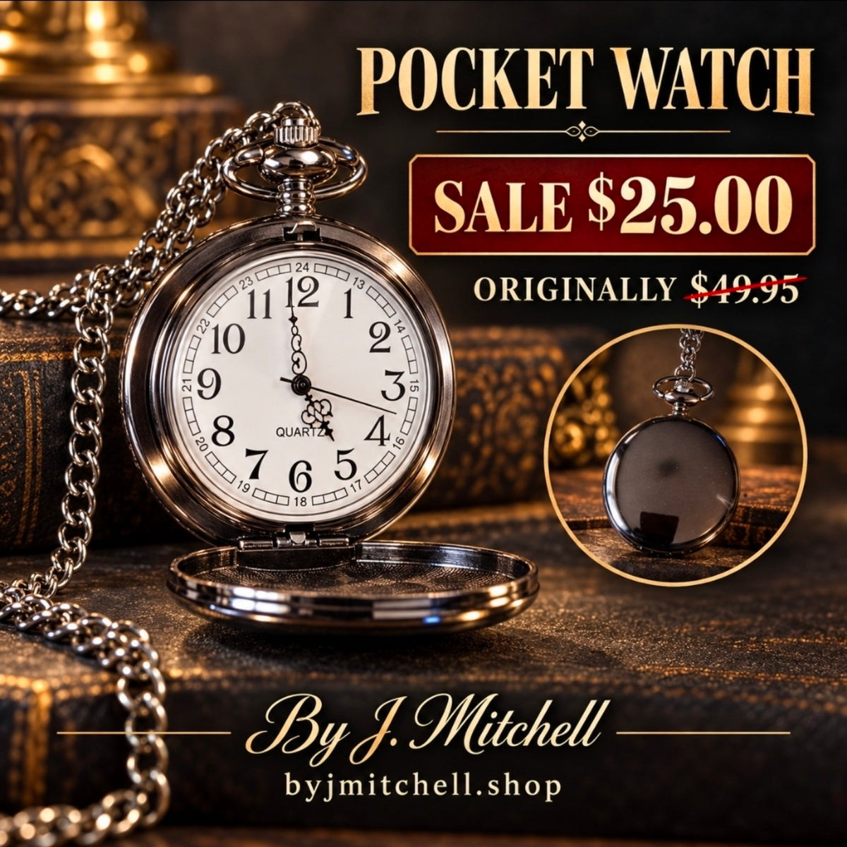 Black-finish pocket watch with chain sale image
