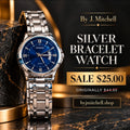Blue-face silver bracelet watch sale image