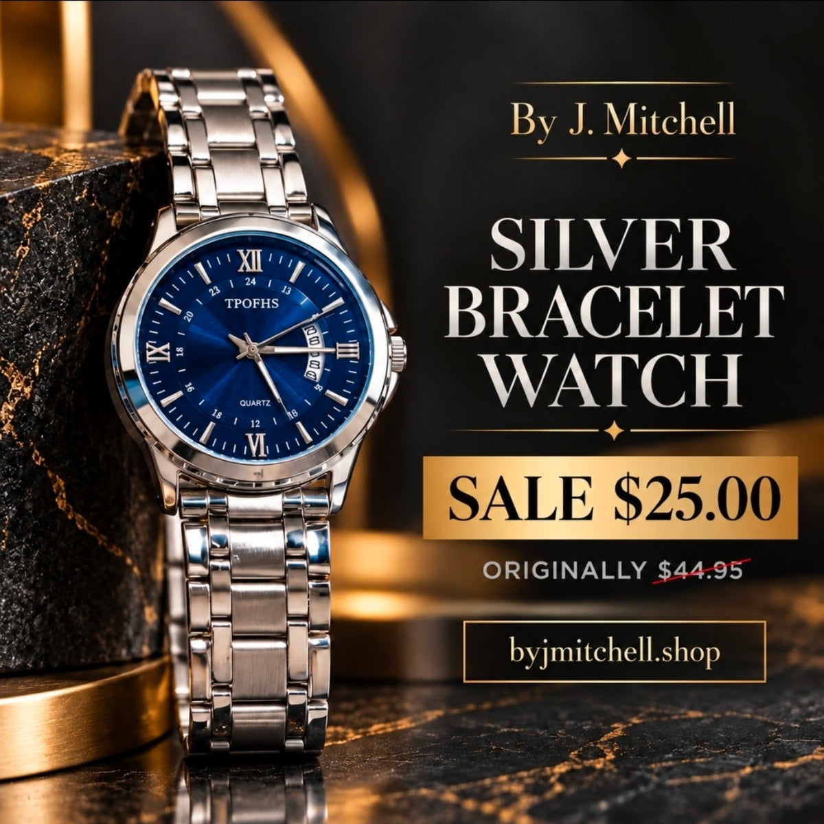 Blue-face silver bracelet watch sale image
