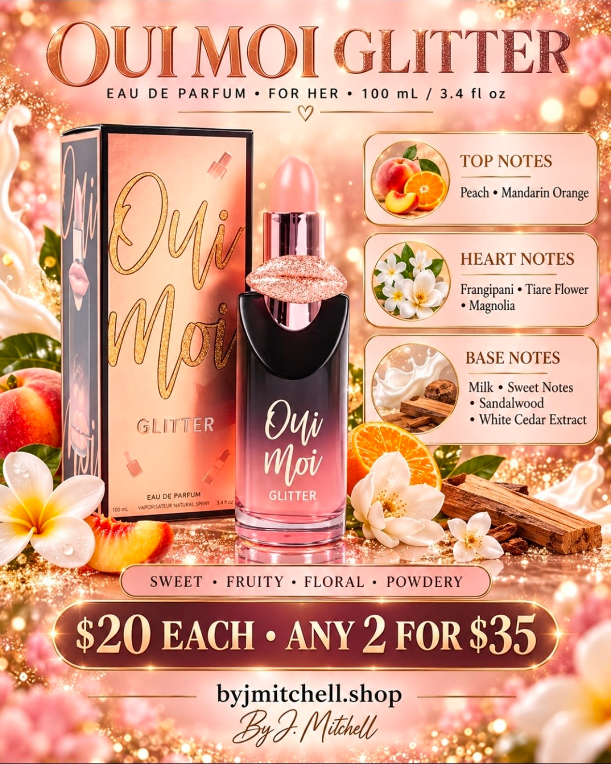 Oui Moi Glitter Eau de Parfum for women, 100 ml, with fragrance notes and $20 offer