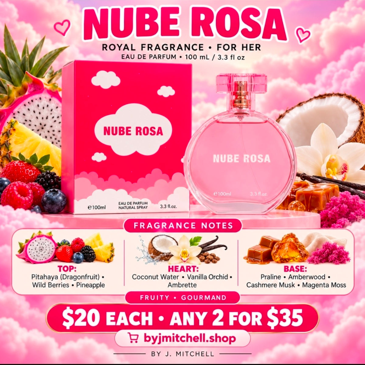 Nube Rosa Eau de Parfum, 100 ml, fragrance notes and $20 each / any 2 for $35 offer