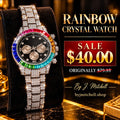 Rainbow crystal watch with black dial and embellished silver-tone bracelet; sale $40, originally $79.95