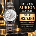 Silver Aurion watch with white dial and metal bracelet