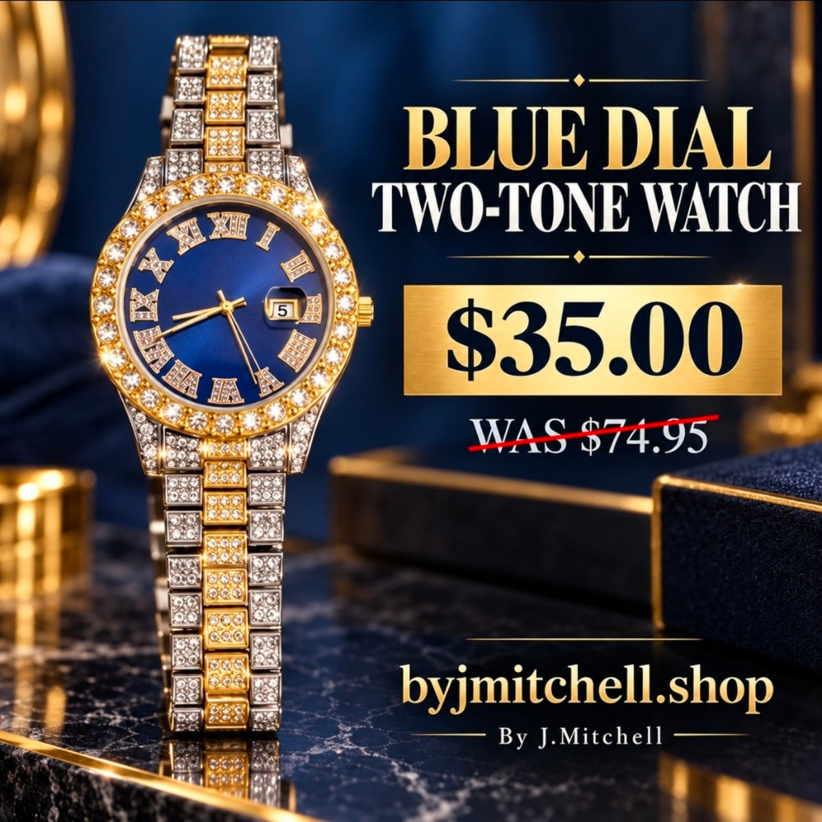 Blue Dial Two-Tone Crystal Watch