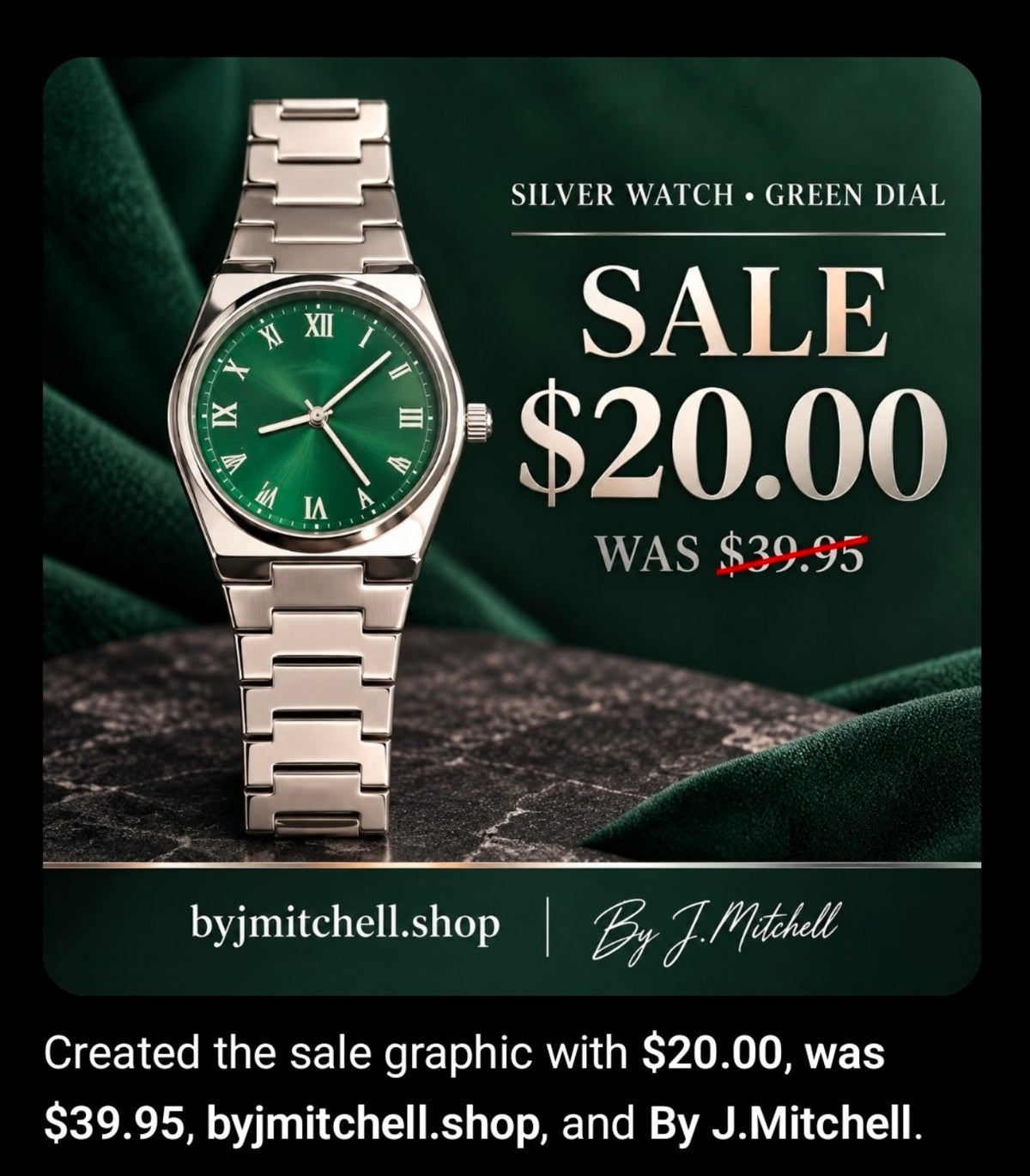 Silver Bracelet Green Dial Watch
