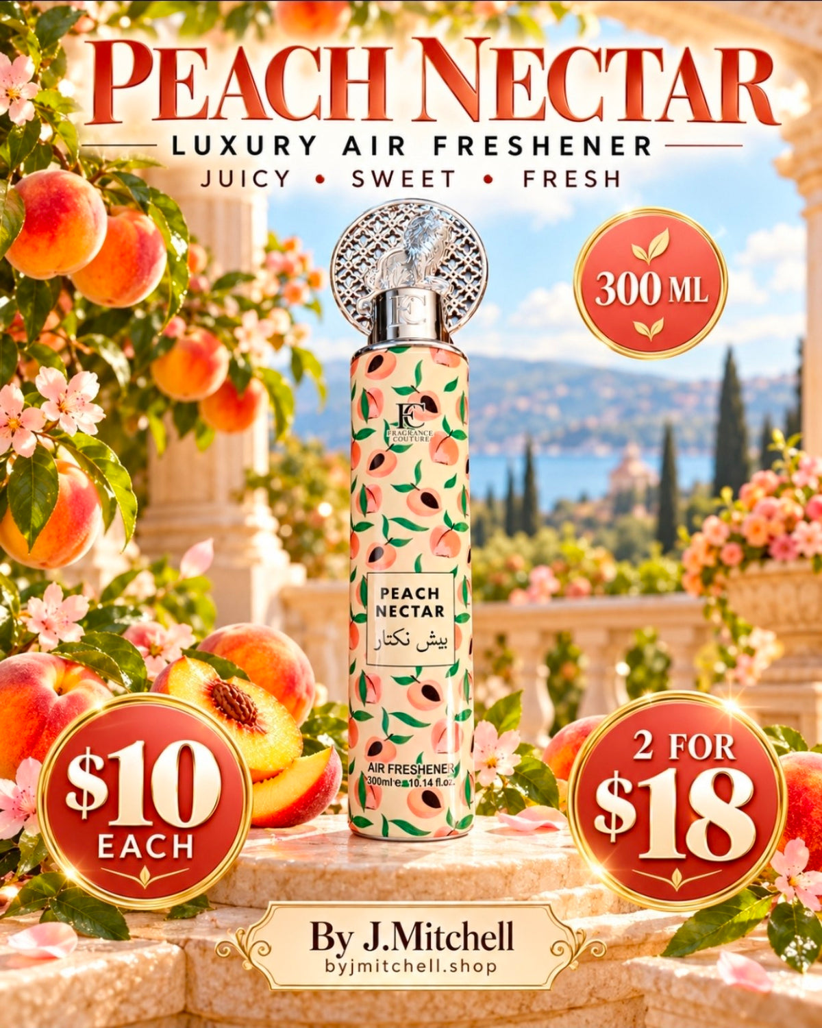 Peach Nectar 300 mL air freshener – $10 each or 2 for $18