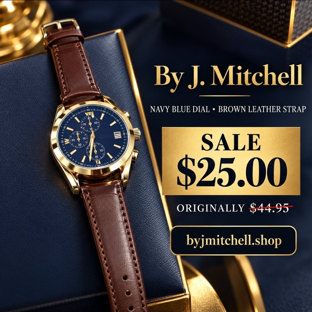 Navy Blue Dial Brown Leather Strap Watch