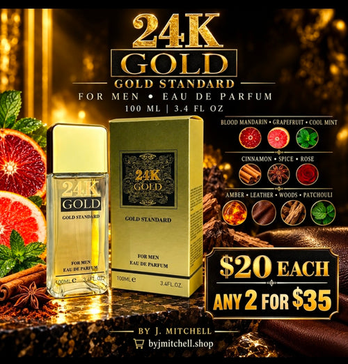 24K Gold Gold Standard fragrance advertisement by J. Mitchell