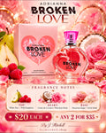 Adrianna Broken Love flyer with fragrance notes and $20 each or any 2 for $35 offer