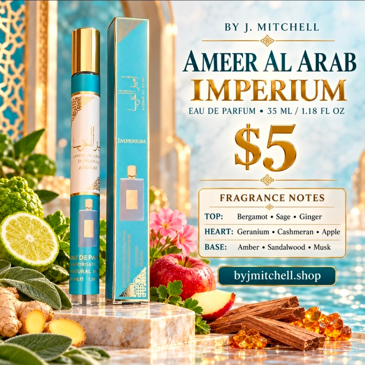 Ameer Al Arab Imperium travel fragrance with fragrance notes, $5, By J. Mitchell