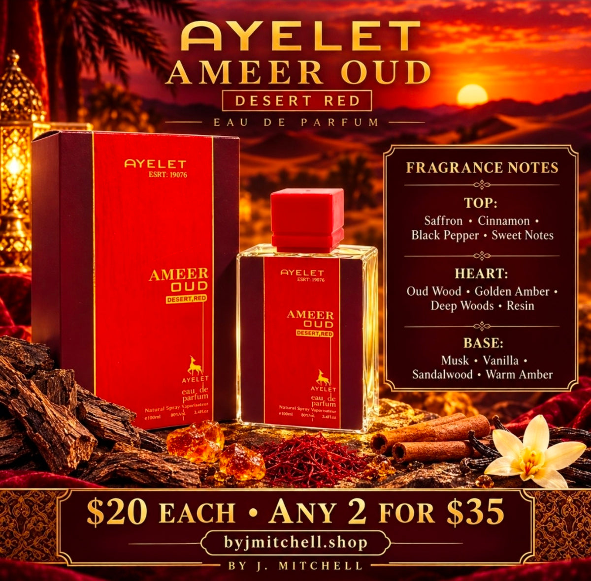 Ayelet Ameer Oud Desert Red Eau de Parfum fragrance notes and $20 promotion