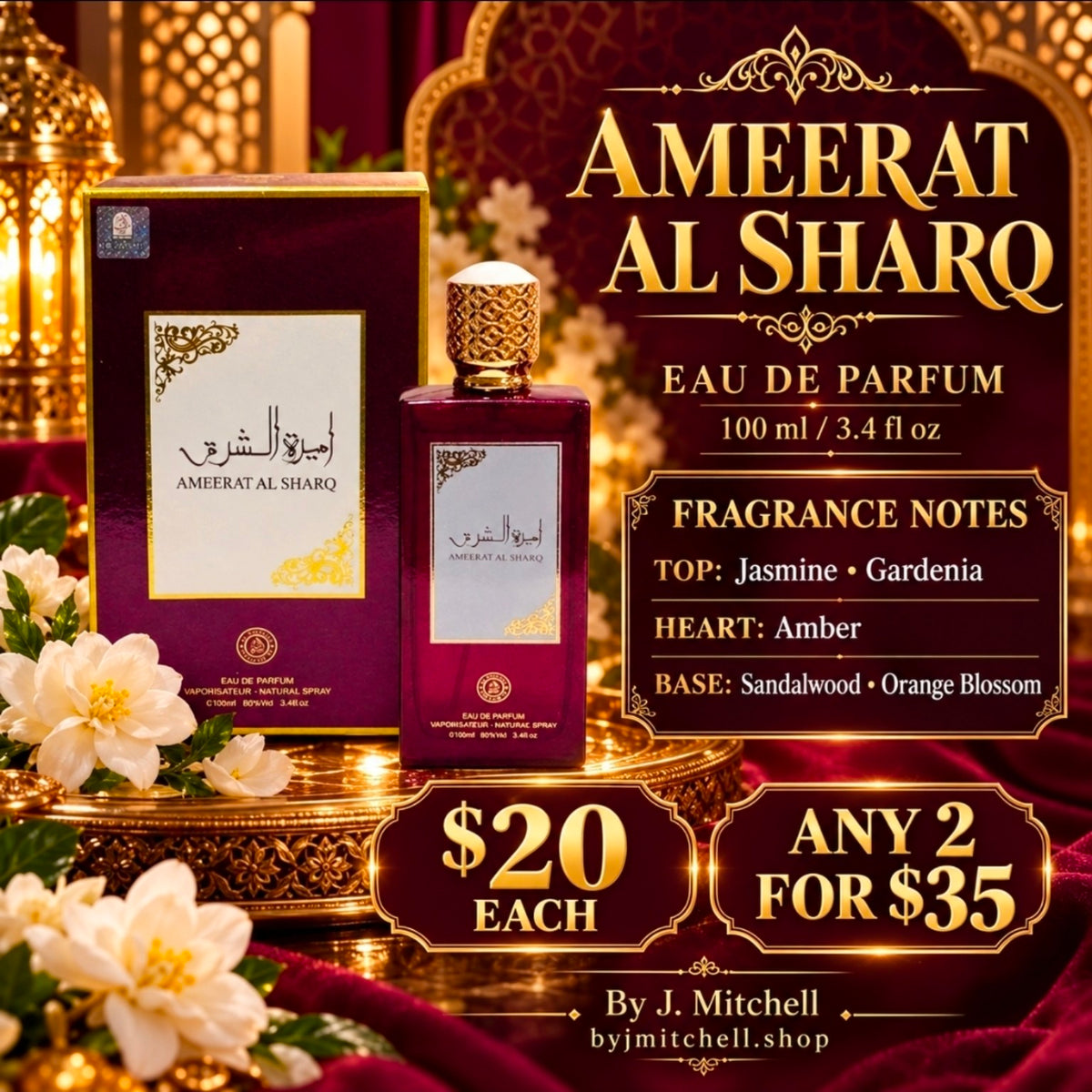 Ameerat Al Sharq Eau de Parfum sale flyer with notes