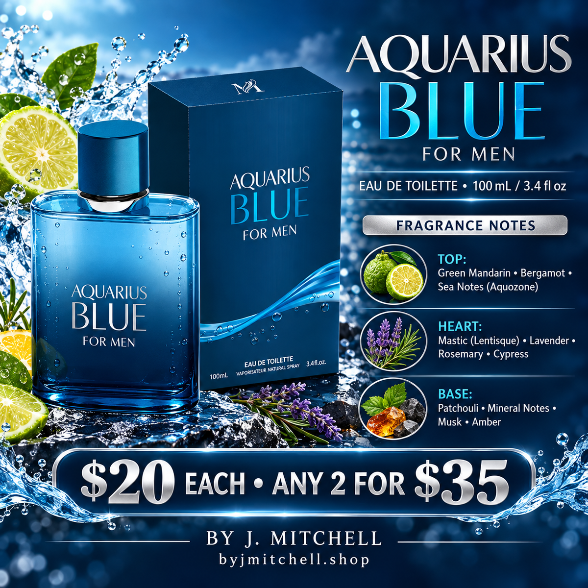 Aquarius Blue For Men fragrance notes and offer