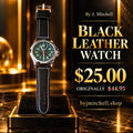 Black leather strap watch — $25 sale, originally $44.95