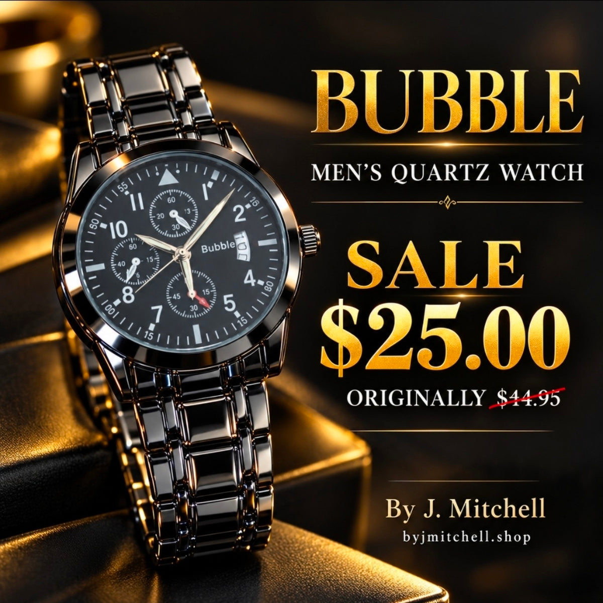 Bubble men's black dial quartz watch sale graphic