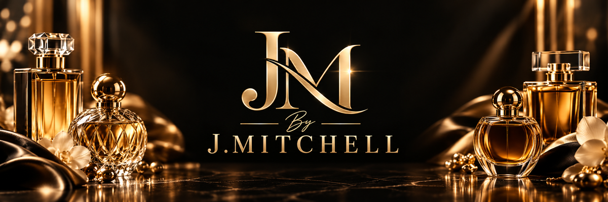 By J.Mitchell luxury fragrance banner in black and gold