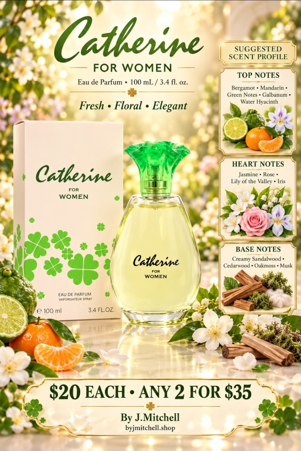 Catherine for Women suggested scent profile and $20 each / any 2 for $35 offer