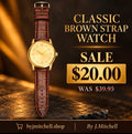 Classic watch with brown strap