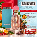 COLG VITA men's 250 ml fragrance mist poster with scent notes and $20 each or any 2 for $35 offer