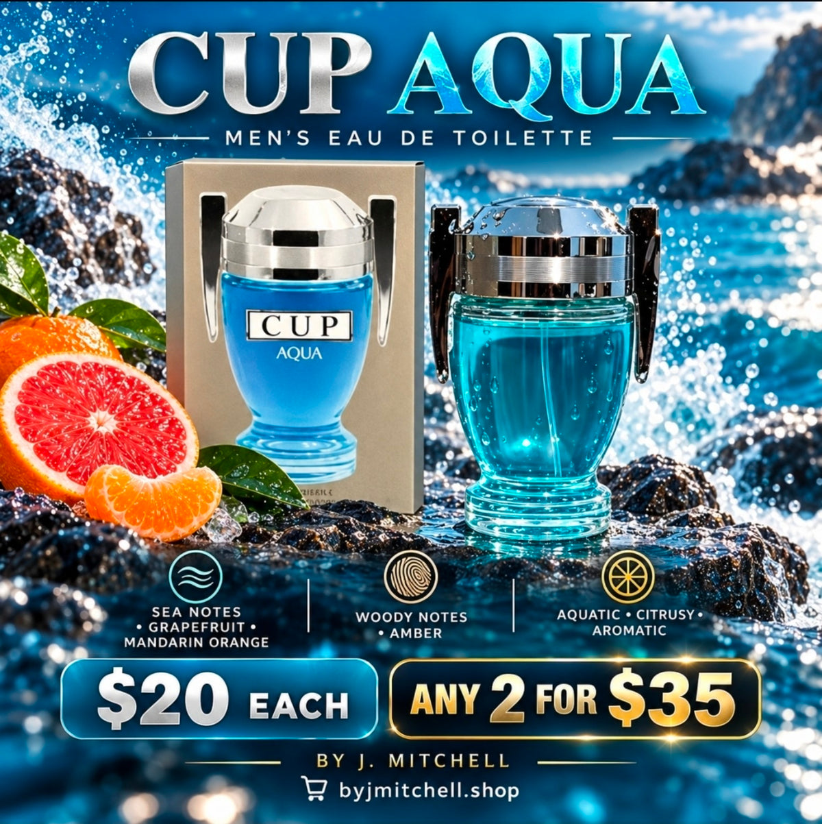 Cup Aqua men's fragrance promotional image by J. Mitchell