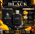 Double Black men's Eau de Toilette fragrance notes and promotion graphic