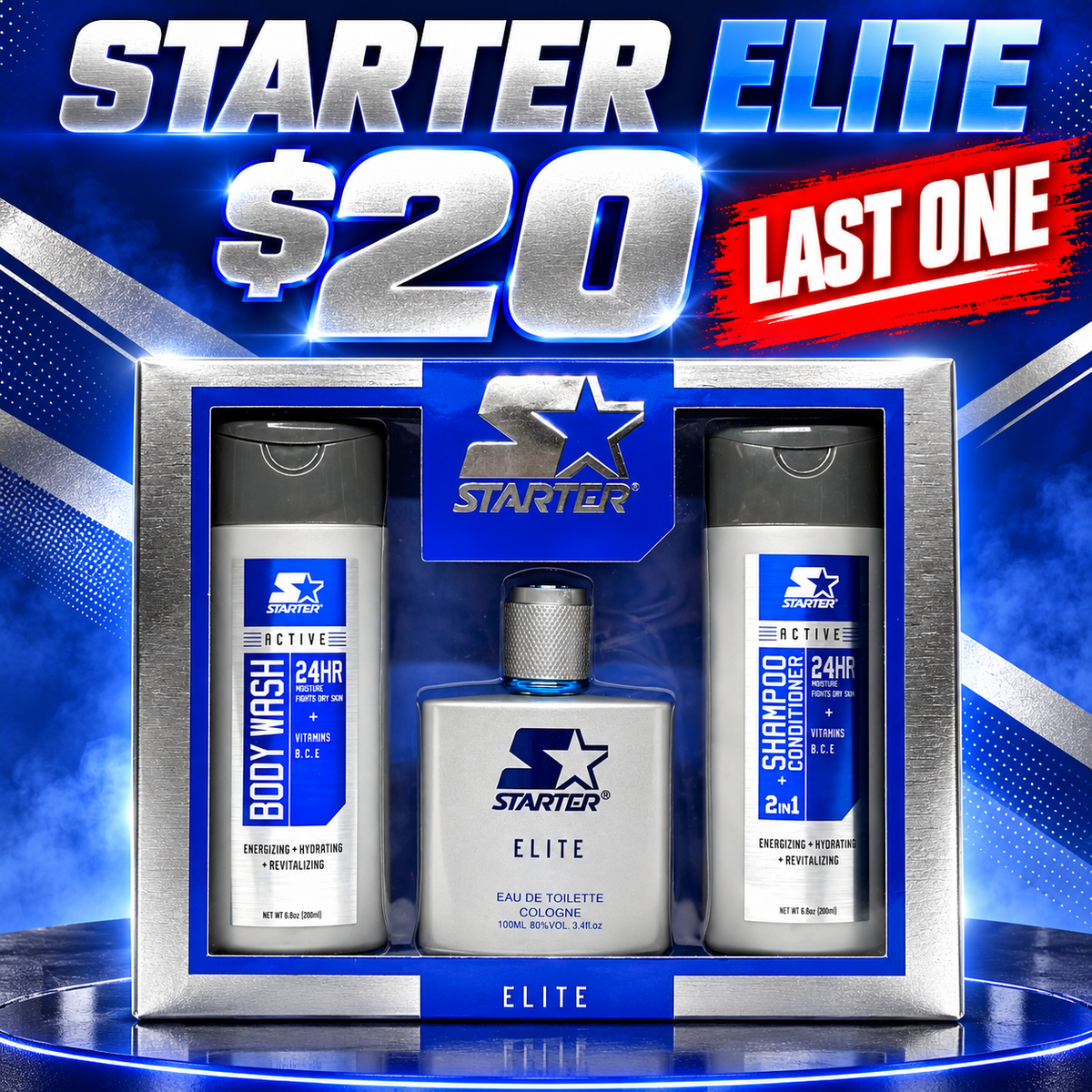 Starter Elite 3-piece fragrance gift set sale graphic — $20, last one