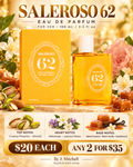 Saleroso 62 Eau de Parfum with gourmand notes and $20 each or any 2 for $35 offer