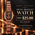 Black face rose gold accent metal bracelet watch by J. Mitchell