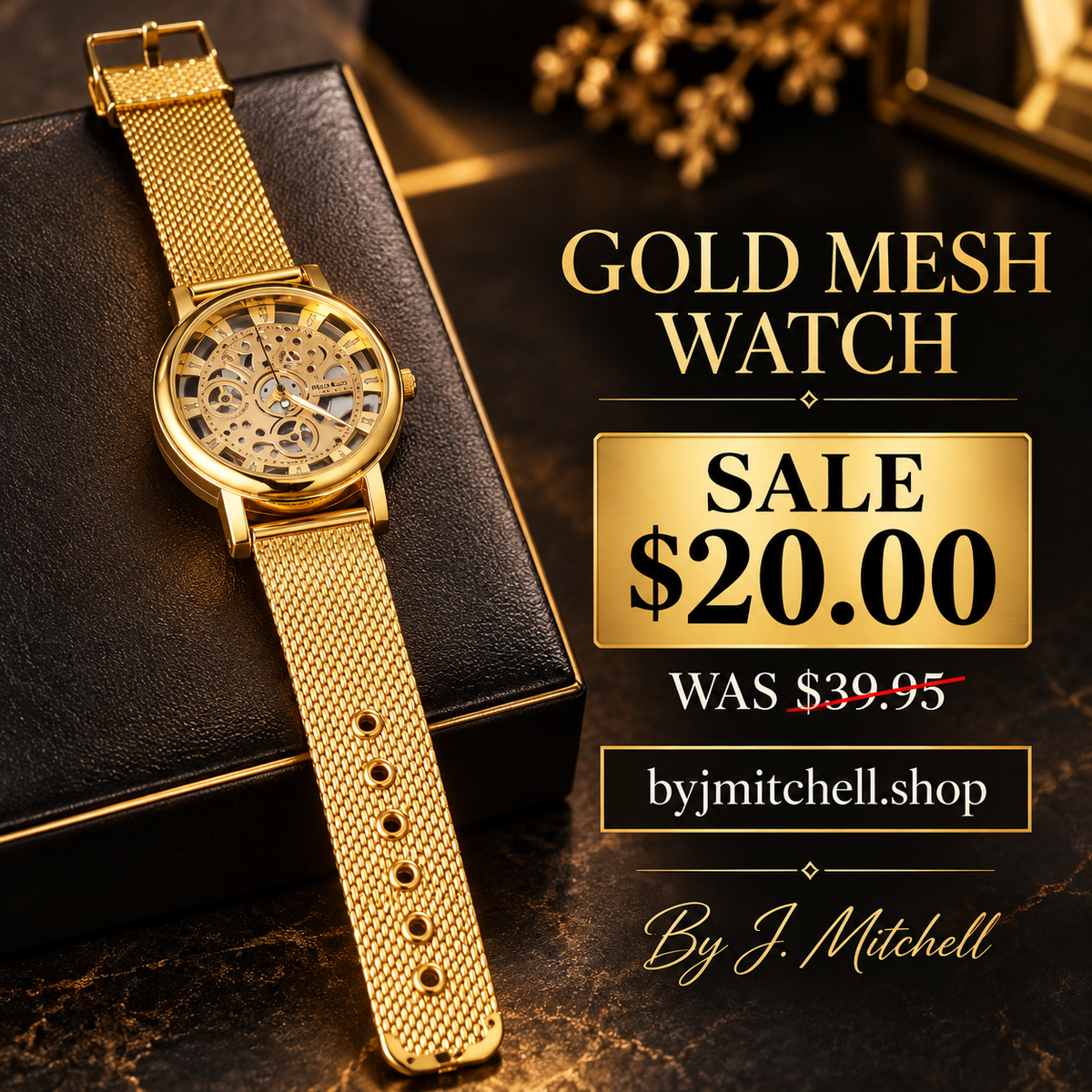 Gold mesh skeleton dial watch — byjmitchell.shop, By J. Mitchell