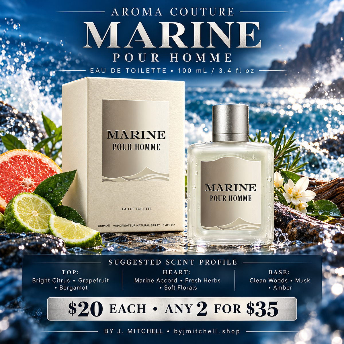 Aroma Couture Marine Pour Homme with suggested aquatic scent profile