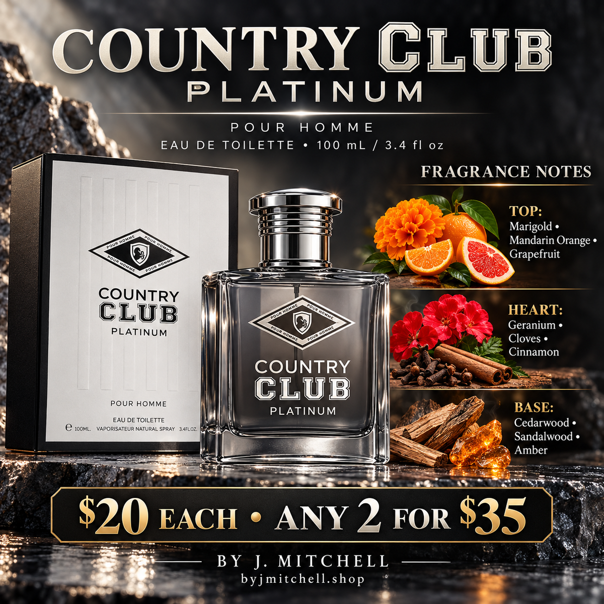 Country Club Platinum Pour Homme with fragrance notes