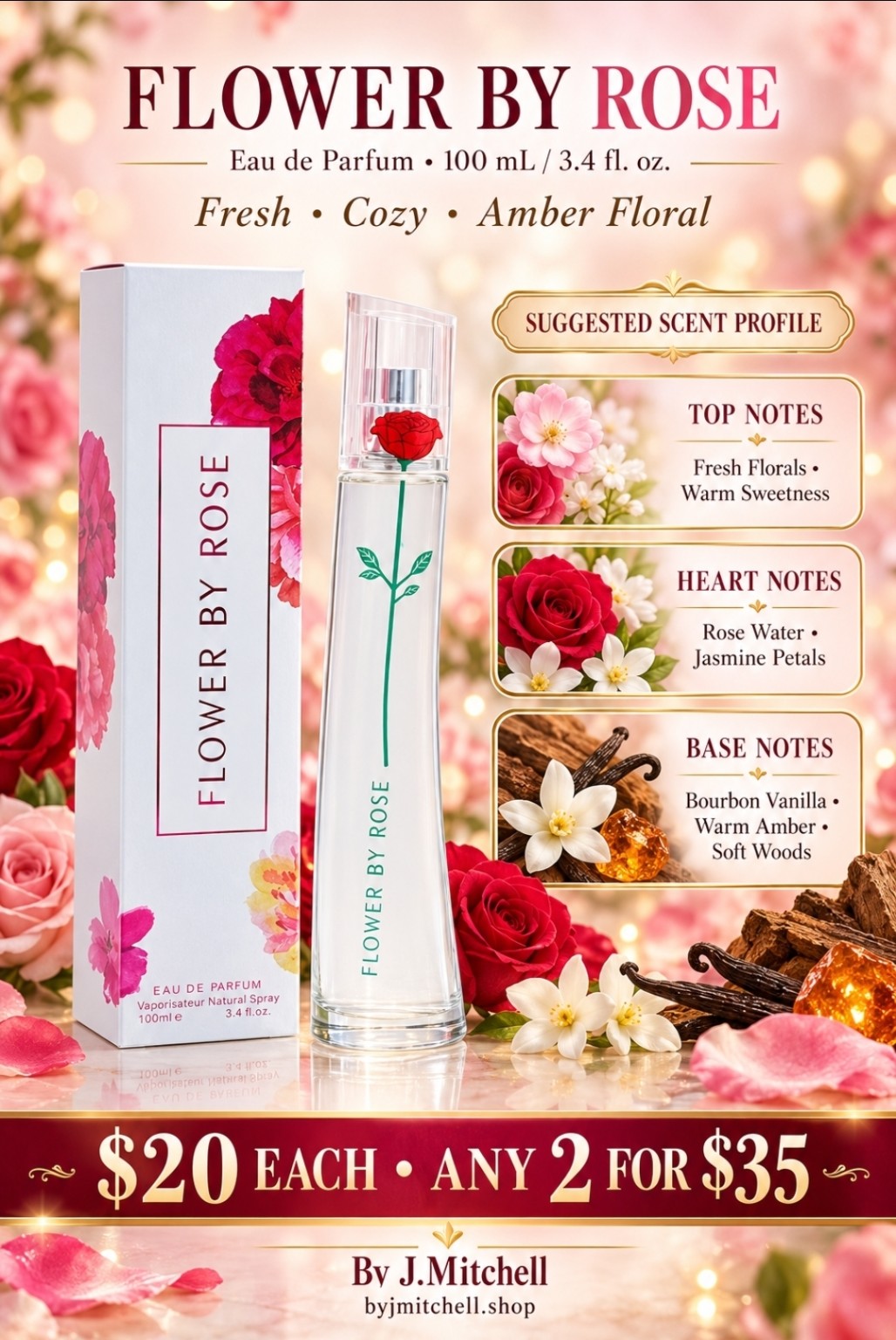 Flower By Rose suggested scent profile and $20 each / any 2 for $35 offer