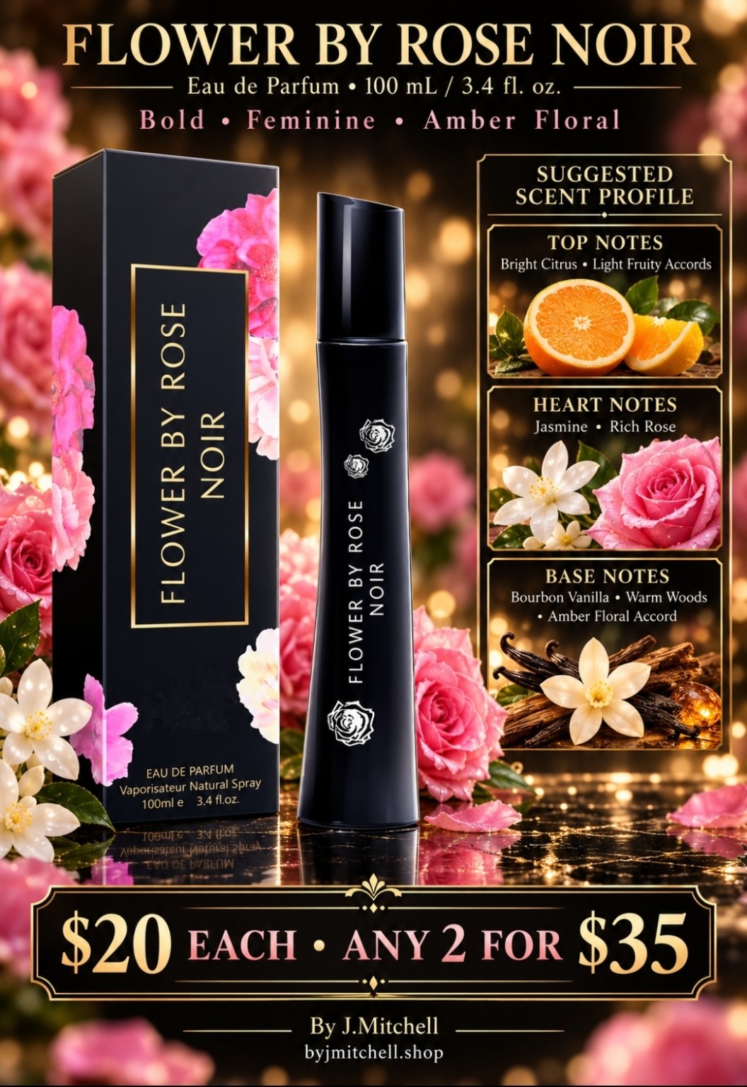 Flower By Rose Noir scent profile and $20 each / any 2 for $35 offer