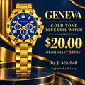 Geneva gold-tone watch with blue dial, $20 sale
