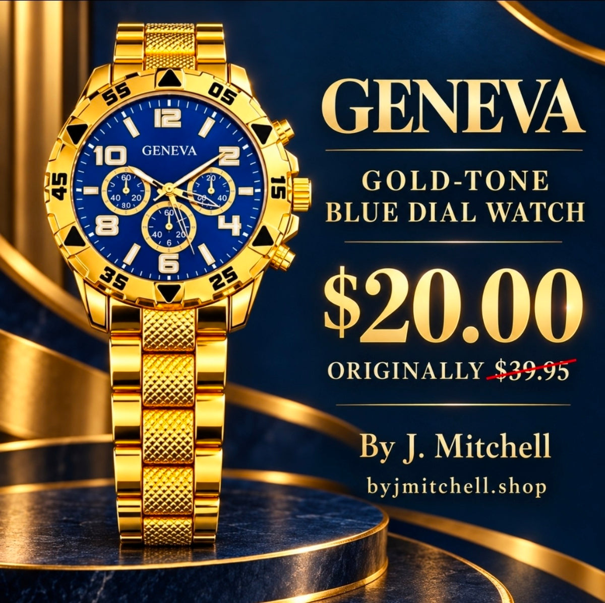 Geneva gold-tone watch with blue dial, $20 sale