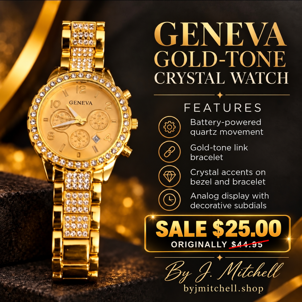 Geneva gold-tone crystal accent watch sale graphic