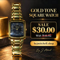 ZHPEER gold-tone square watch with dark patterned dial and gold link bracelet