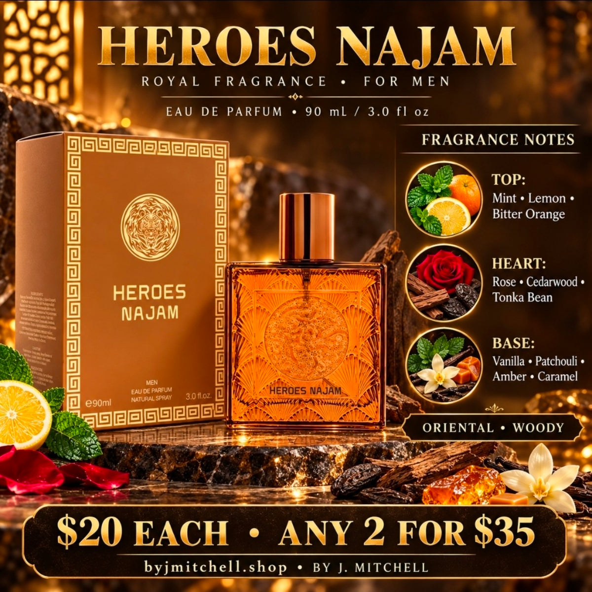 Heroes Najam fragrance notes, men's Eau de Parfum 90 ml