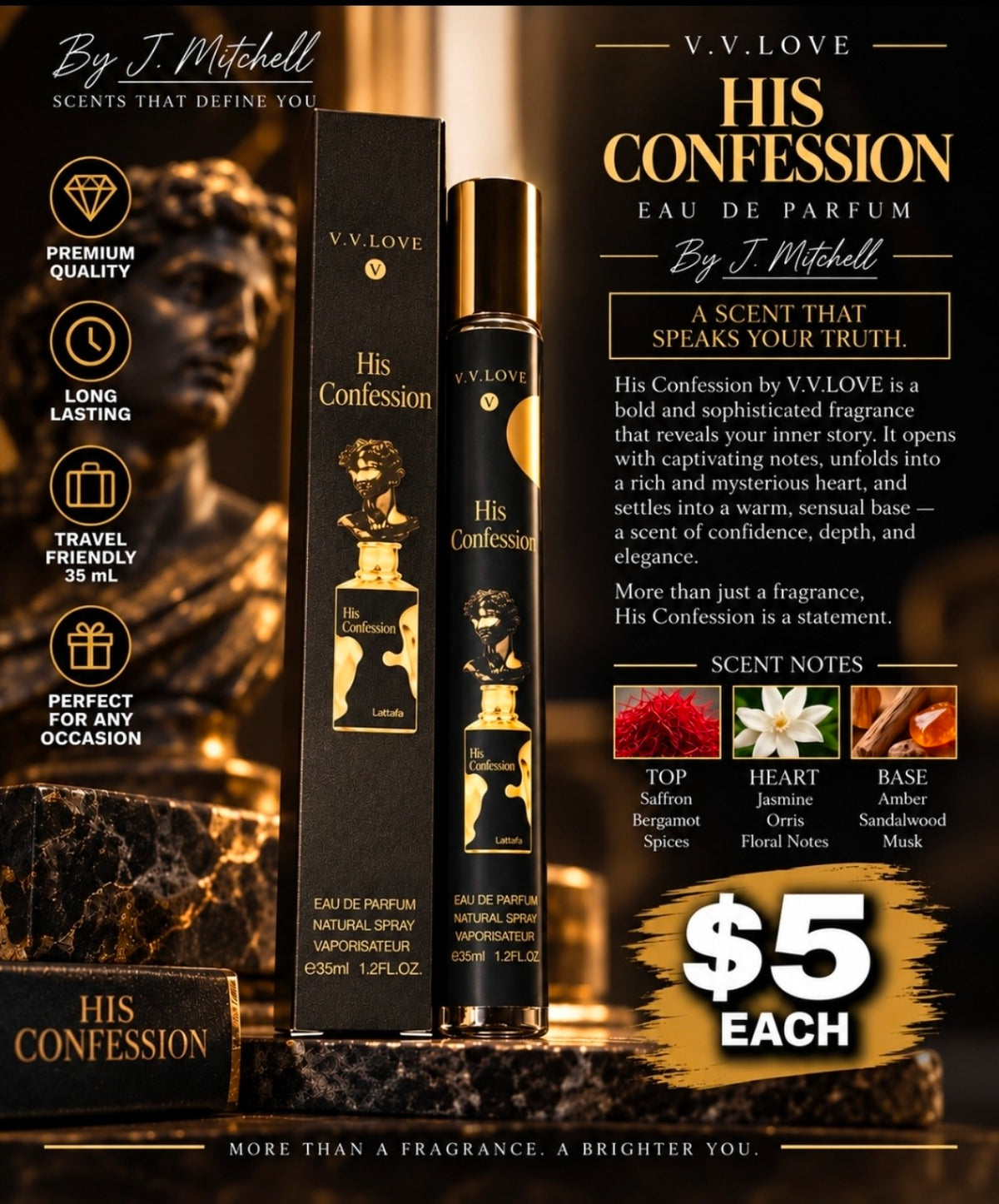 His Confession black travel fragrance by J. Mitchell