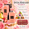 Inta Hayaati Women Eau de Parfum sales flyer with fragrance notes and pricing