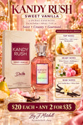 Kandy Rush Sweet Vanilla fragrance with suggested notes and By J.Mitchell pricing