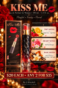 Kiss Me 100mL lipstick-shaped perfume with suggested notes and By J.Mitchell pricing