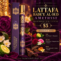 Lattafa Bade'e Al Oud Amethyst 35 ml travel spray graphic with fragrance notes and $5 price