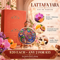 Lattafa Yara Eau de Parfum fragrance notes and By J. Mitchell promotional graphic