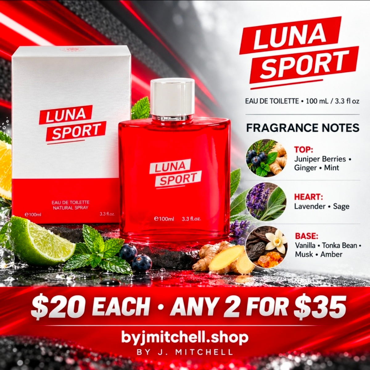 Luna Sport Eau de Toilette for Men fragrance notes and $20 store offer