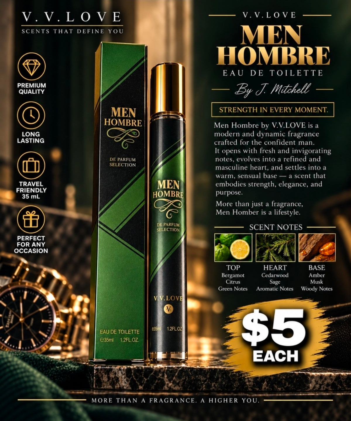 Men Hombre travel fragrance by J. Mitchell