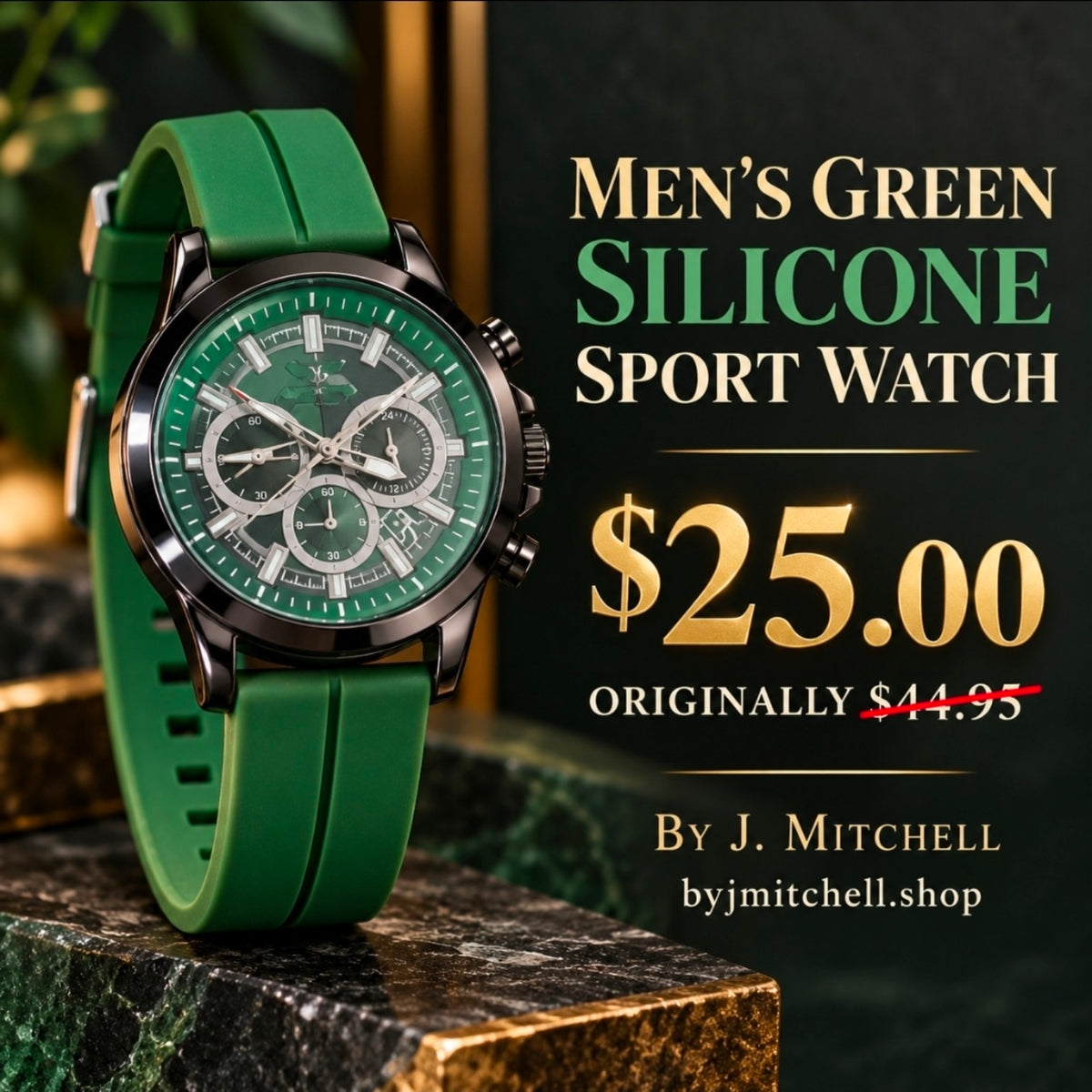 Men’s green silicone sport watch with dark case