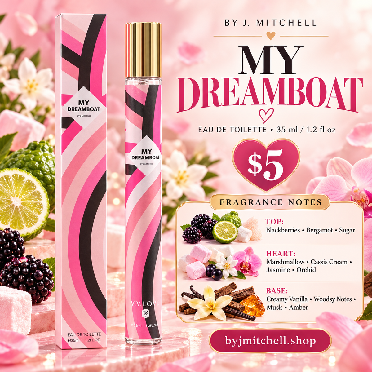 V.V. LOVE My Dreamboat Eau de Toilette travel spray 35 ml with fragrance notes, $5, byjmitchell.shop